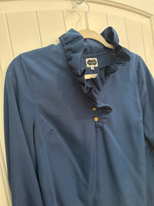 142. Mud Pie Navy Ruffle Neck Blouse Size M (VGUC)