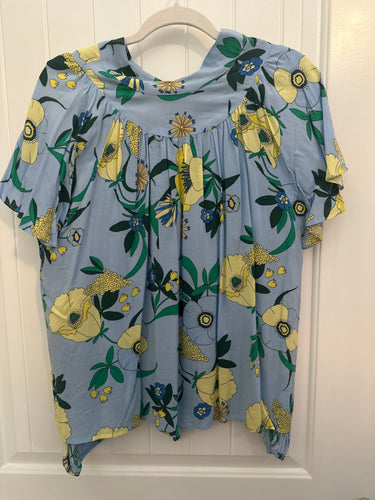 113. Blue Floral Top Size L (VGUC)