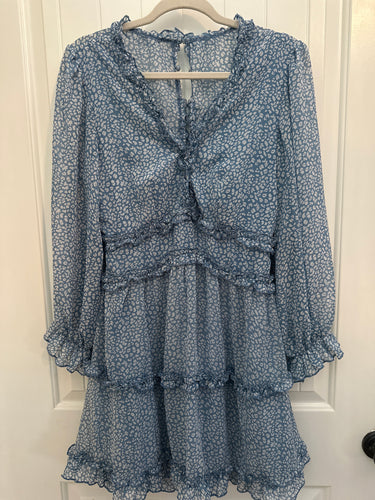 91. Blue Leopard LS Dress Size M (VGUC)