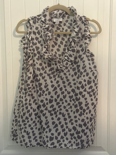32. LOFT Grey Leopard Blouse Size L (GUC)