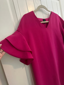146. Hot Pink Ruffle Sleeve Dress Size S (VGUC)
