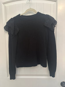 105. Black Eyelet Sweater Size S (VGUC)