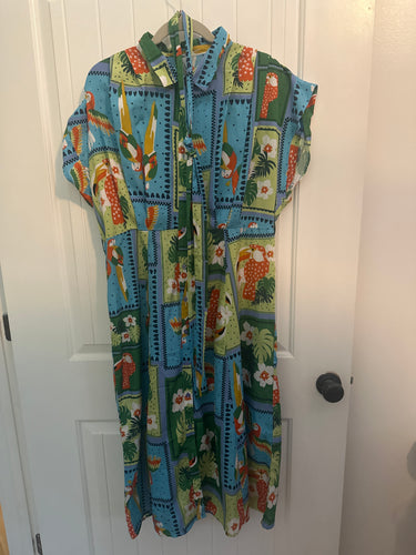40. Bird Print Belted Dress Size XL (VGUC)
