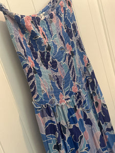 54. Blue Floral Strapless Smocked Maxi Size XS (fits like a M) (VGUC)