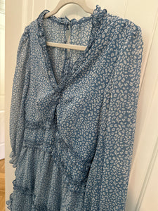 91. Blue Leopard LS Dress Size M (VGUC)