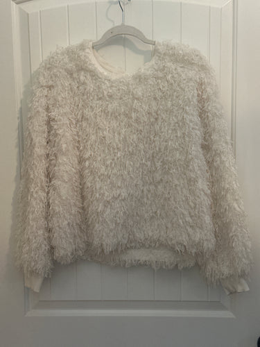 64. White Faux Feathers Sweater Size M (GUC)