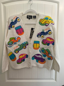 151. Vintage Cars Cardigan Sweater Size S (NWT)