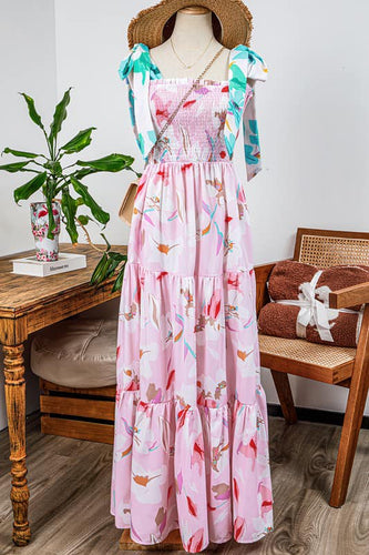 Floral Print Knotted Shoulder Maxi Dress