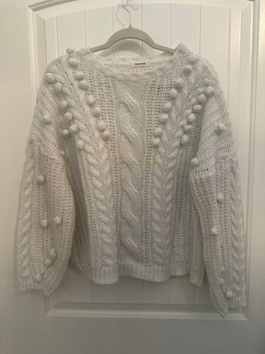 68. White Pom Sweater Size L (GUC)