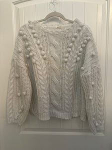 68. White Pom Sweater Size L (GUC)