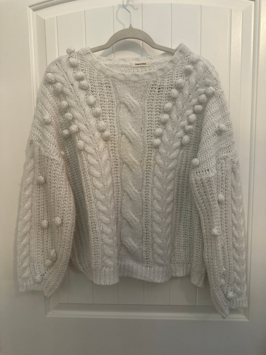 68. White Pom Sweater Size L (GUC)