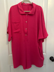 85. Hot Pink Romper Blouse Size L (VGUC)