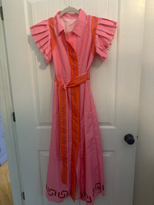50. Pink Abstract Belted Maxi Size L (NWOT)