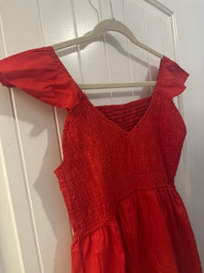 177. Red Smocked Pocketed Maxi Size L (NWOT)