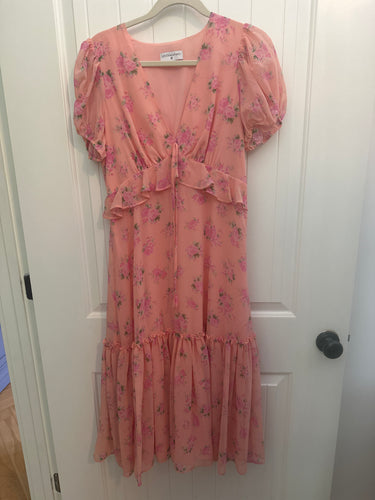 137. Love Shack Fancy Coral Pink Floral Dress (VGUC)