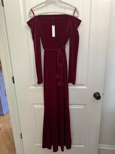 139. Burgundy Velvet Off Shoulder Maxi Size L (NWT)