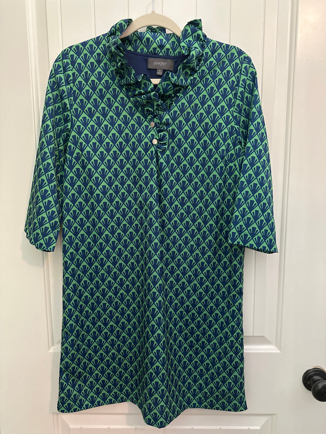 138. Sawyer Green Ruffle Neck Dress Size S (VGUC)
