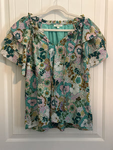 18. Retro Floral Blouse Size L (VGUC)