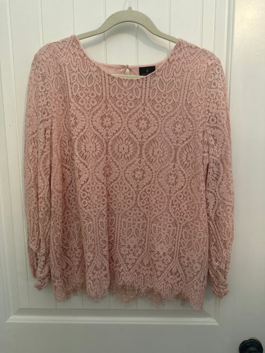 112. Pink LS Lined Lace Blouse Size XL (VGUC)