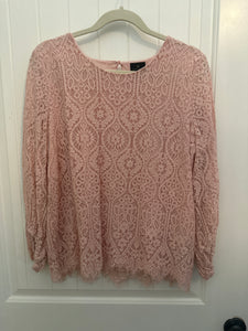 112. Pink LS Lined Lace Blouse Size XL (VGUC)
