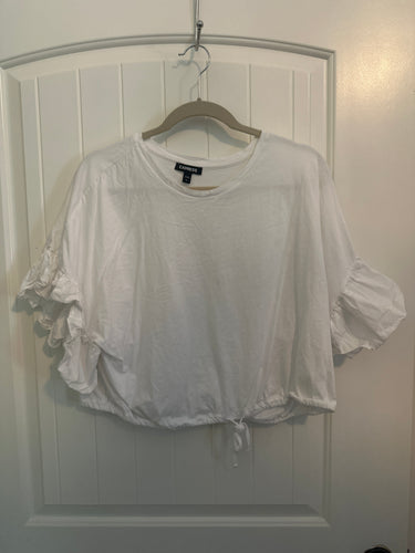15. Express White Ruffle Sleeve Top Size XL (FUC)