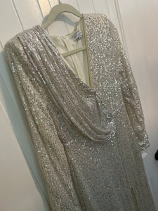46. Bella & Bloom Silver Sequin Gown Size L (VGUC)