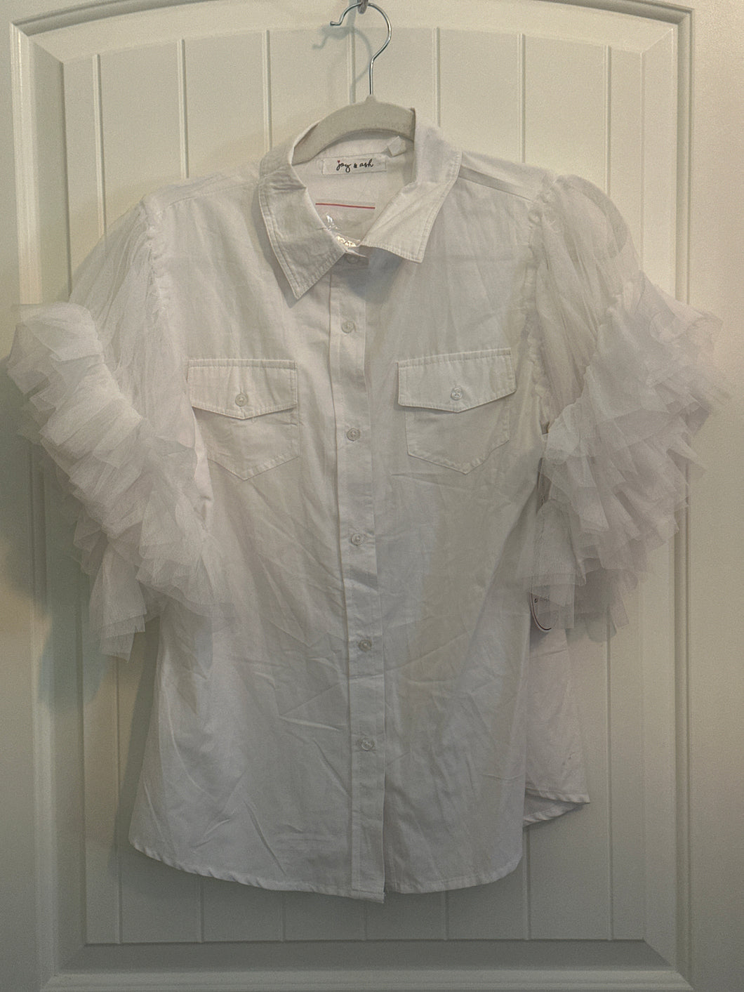 20. White Tulle Sleeve Top Size M (NWT)