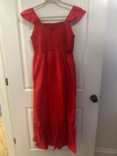 Load image into Gallery viewer, 177. Red Smocked Pocketed Maxi Size L (NWOT)