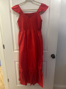 177. Red Smocked Pocketed Maxi Size L (NWOT)