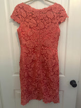 Load image into Gallery viewer, 59. JJs House Coral Sheath/Column Scoop Knee-Length Lace Cocktail Dress Size 8/10 (VGUC)