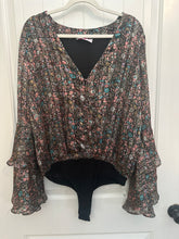 Load image into Gallery viewer, 116. Floral Bell Sleeve Body Suit Top Size L (VGUC)