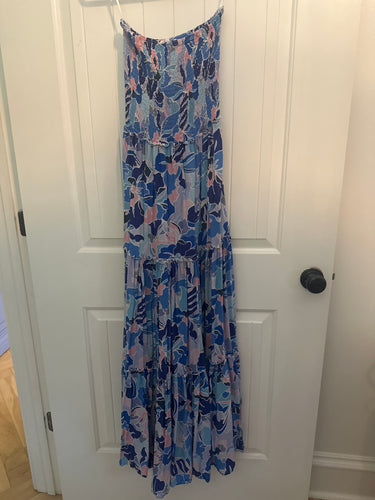 54. Blue Floral Strapless Smocked Maxi Size XS (fits like a M) (VGUC)