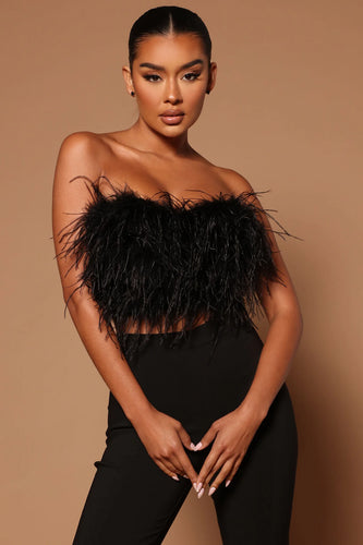 12. Nova Black Feather Tube Top Size L (VGUC)