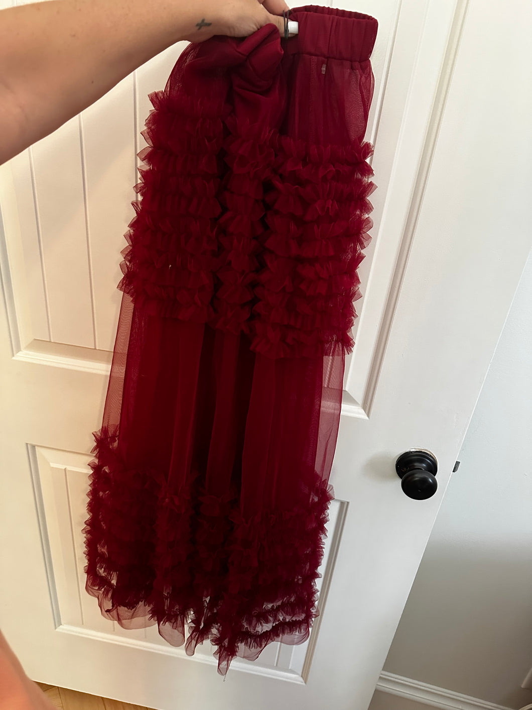 126. ZARA Crimson Sheer Skirt Size M (VGUC)