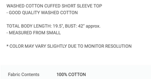 Washed Cotton Cuffed Short Sleeve Top (2 COLOR OPTIONS)